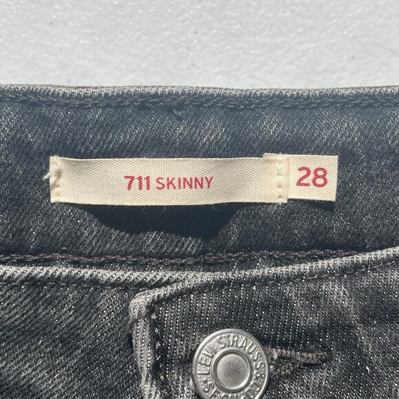 Levi's Black Distressed 711 Skinny Jean Size 28 - Picture 3 of 12